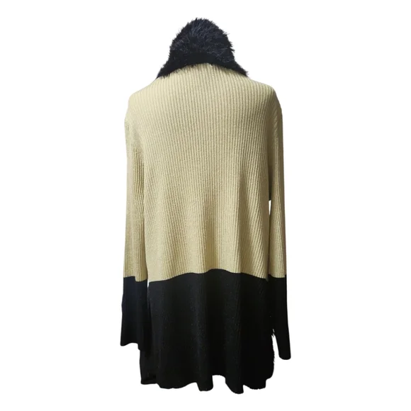 Y2K Lauren Michelle Metallic Gold Cardigan Silky Black Faux Fur Women's XL Glam - Picture 5 of 8